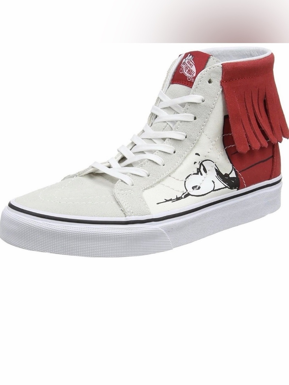 Vans Peanuts High-Top Sneaker in White & Red‎ Fringe 90’s Snoopy Charlie Brown